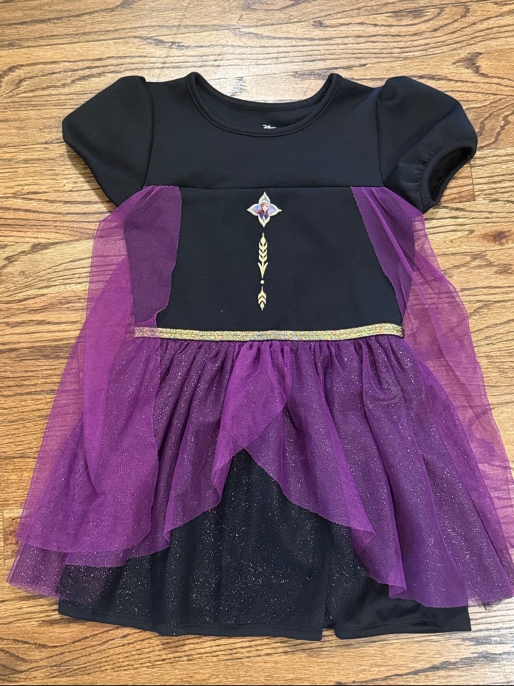 Disney Frozen Anna Dress Size 6 Purple Black Tulle Cape Princess Costume